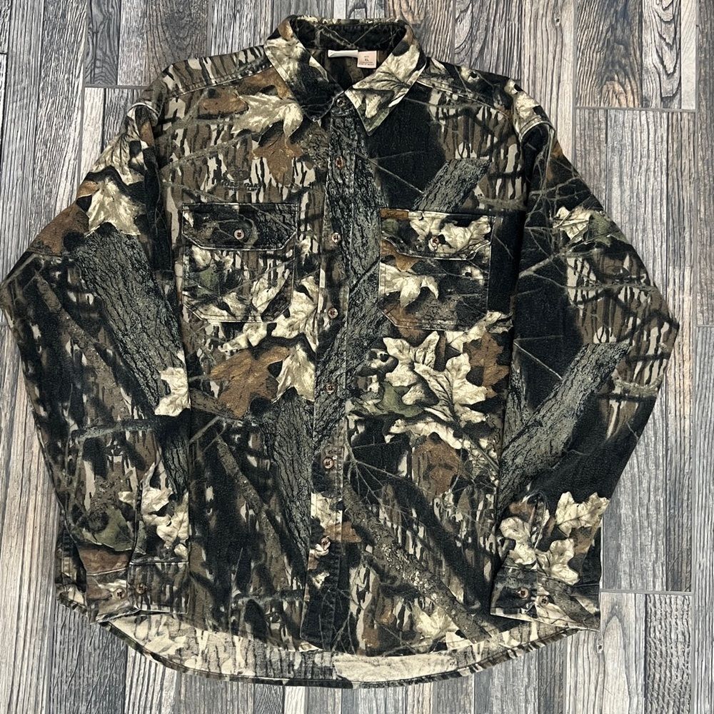 🦌🎯 Vintage Camo WOOLRICH Thick Flannel Hunting LS Button Down Shirt Sz XL - EU